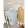 Milk blue front shoulder T-shirt women's waist pinch pleated irregular short top spring bottoming shirt long sleeve inner