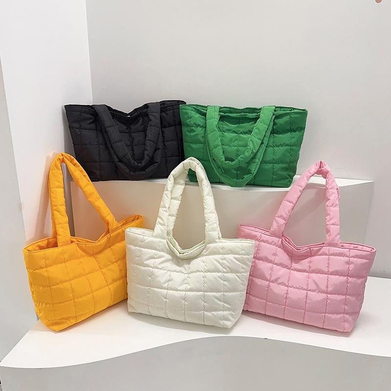 Embroidery Thread, Square Plaid Cotton Clothing Bag, Largecapacity Bag, Women's New Padded Underarm Bag, Shoulder Tote Bag.