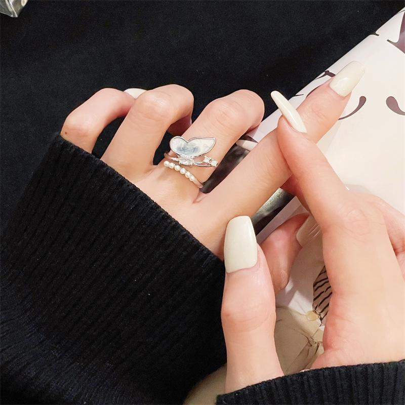 Advanced Sense Oil Drop Butterfly Series Open Ring Full Of Diamonds Zir*****Il Drop Light Luxury Stacked Index Finger Ring