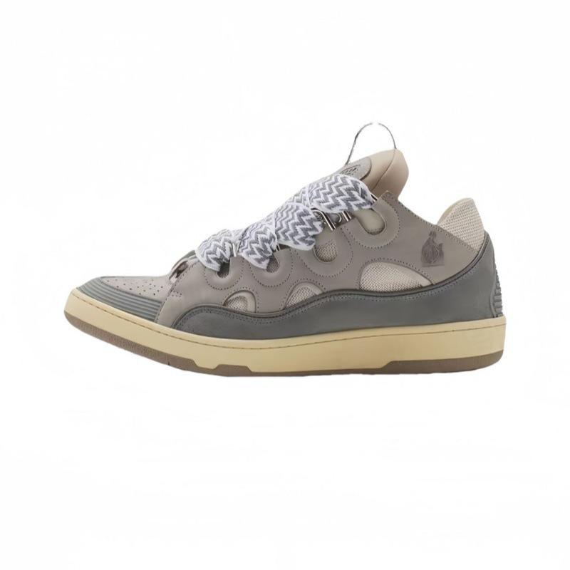 Leather Splicing Casual Shoes CURB Trend Sports Shoes White Green Mocha Men's and Women's Board Shoes Bread Shoes