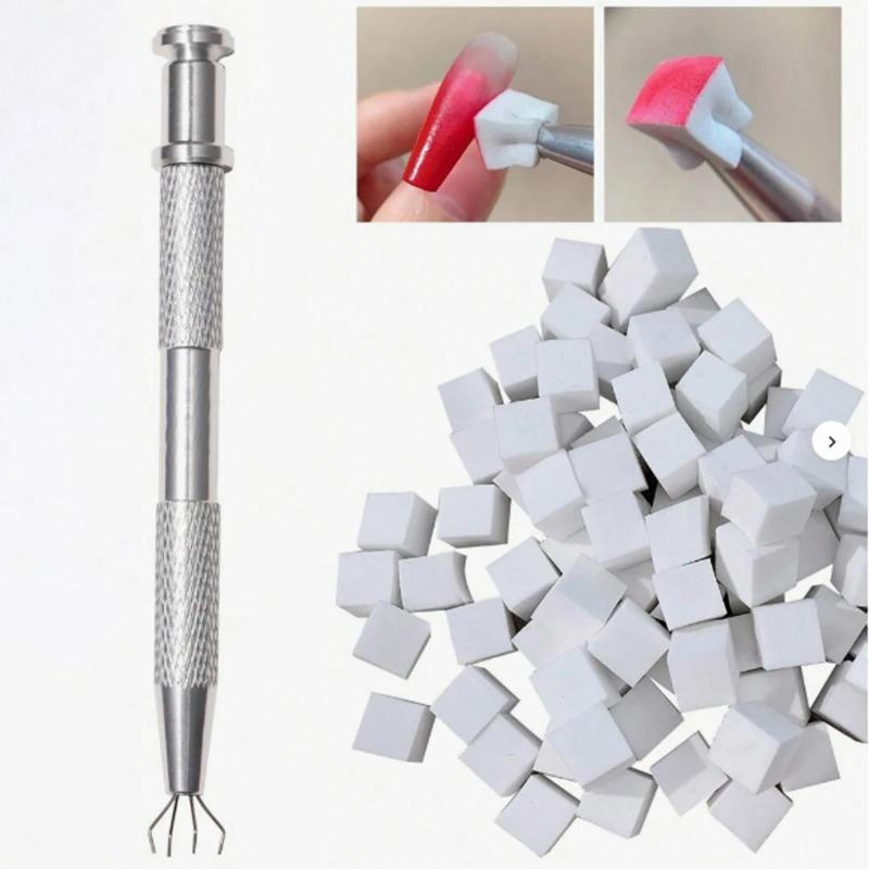 1 set 100 st Nagelvård gradvis dutt bomull med klämma svamp puderpuff yr färgning nagelkonst gelpolering block nagelvårdverktyg