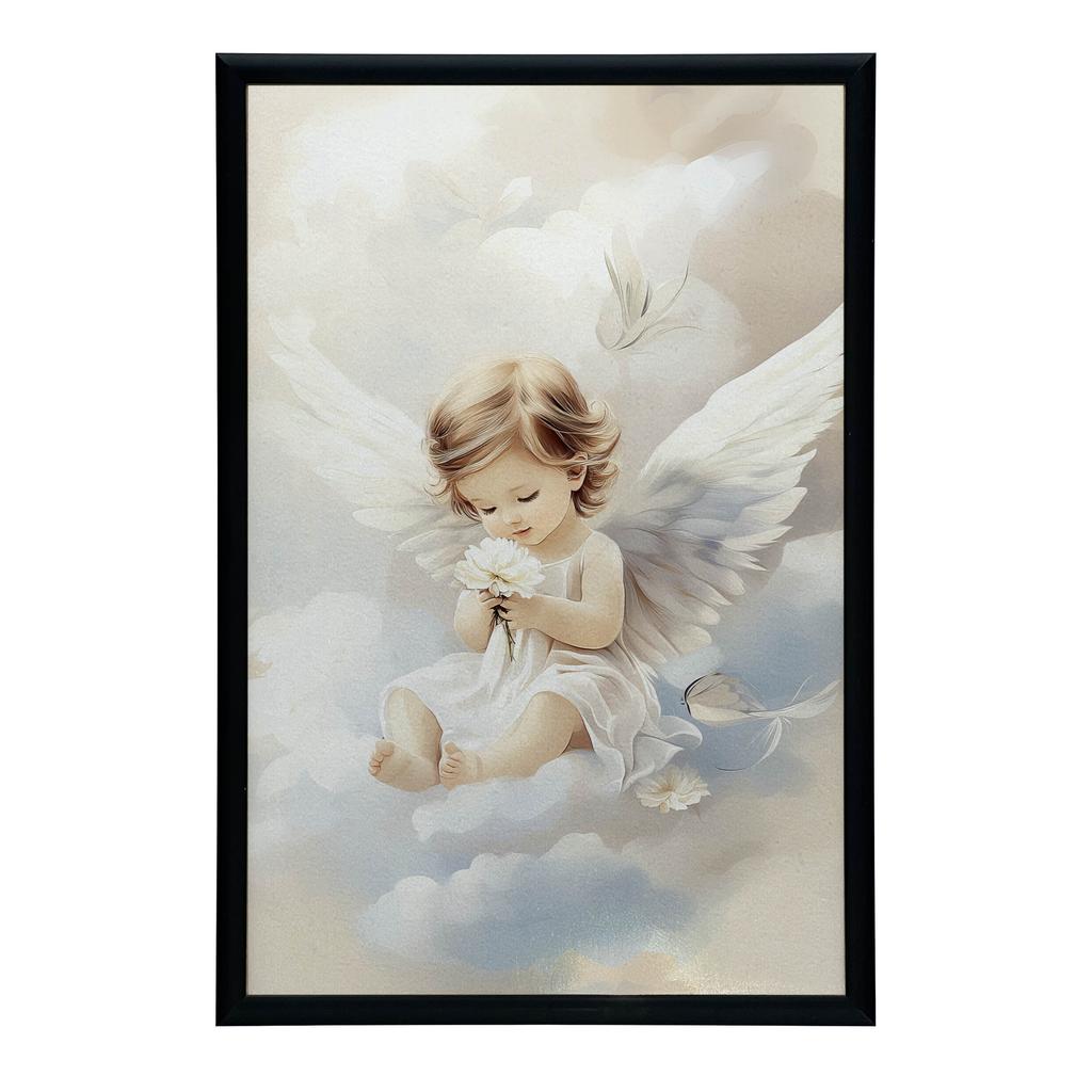Plakat Uroczy Aniołek Na Chmurach Plakat Uroczy Aniołek Na Chmurach, 40X50 Cm, Rama Aluminiowa Złota, Papier Matowy 230 Gsm
