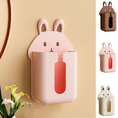 Plastic Cartoon Rabbit Tissue Box Rectangular Wall-Mounted Paper Drawer Box Self-Adhesive Waterproof Towel Storage Box Toilet