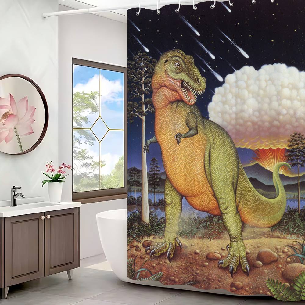 Dinosaur Art Paint Shower Curtain Bath Curtain Print Polyester Fabric Waterproof Bathroom Curtains With Hooks Bath Screen