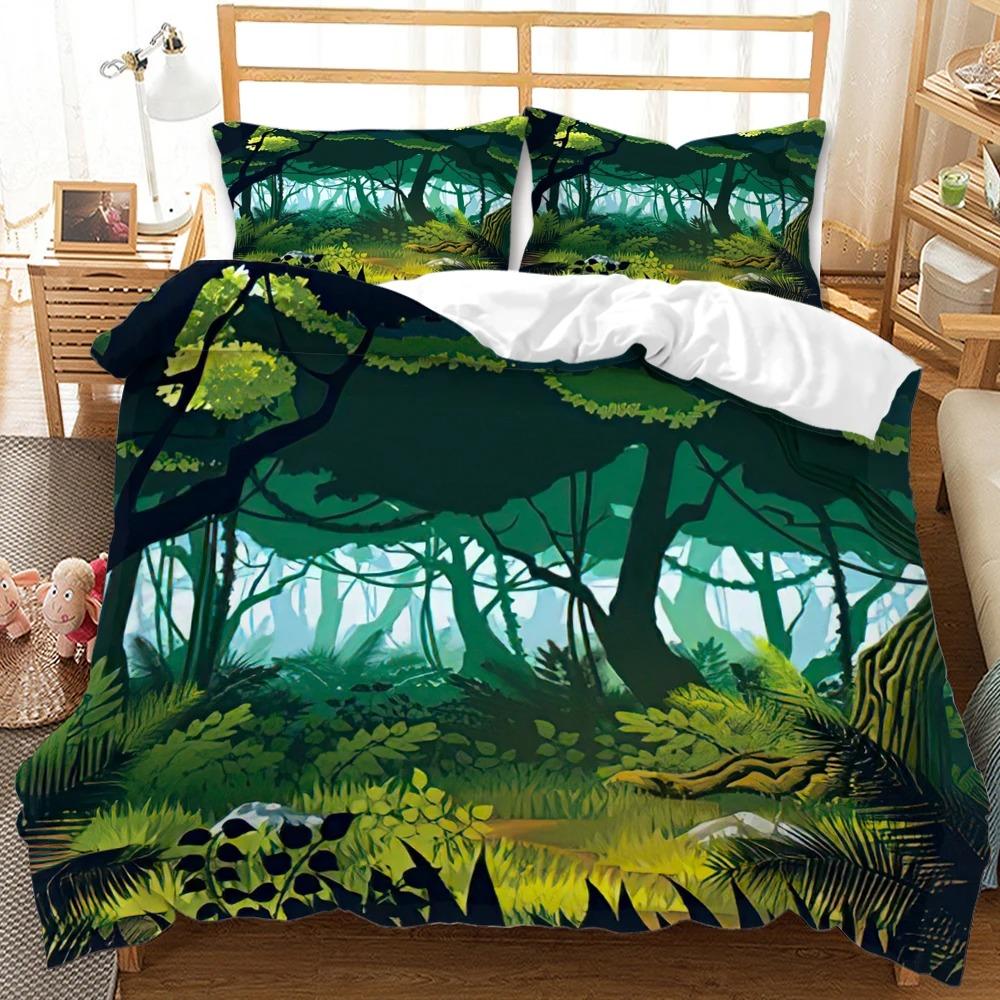 Forest Duvet Cover Set Tree Pattern Cool Colors King Queen Size Polyester Comforter Cover for Kids Boys Girls Teens Bedding Set