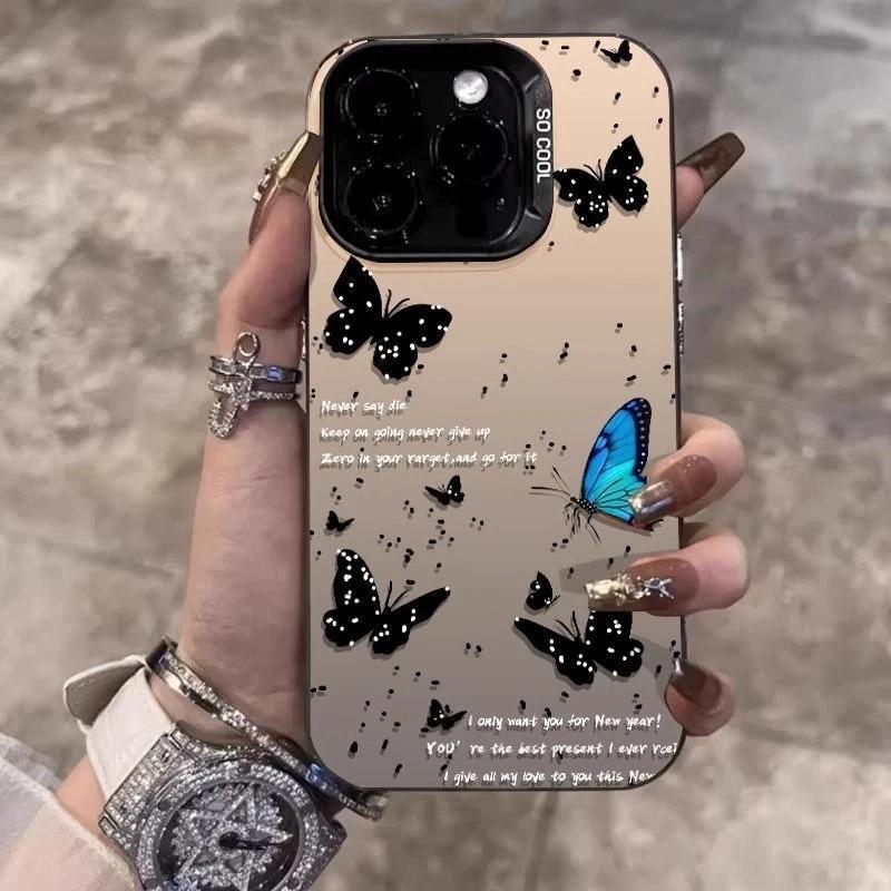 English Ink Dot Butterfly Is Suitable for Apple iPhone16/17Pro Mobile Phone Case 14 Color Silver 15 Matte 12 Silver 13/x
