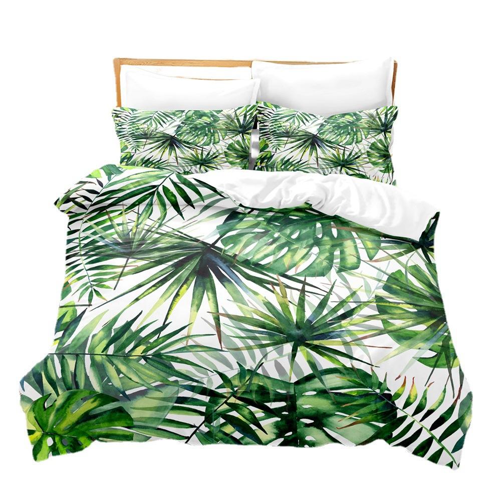 Home Textile Leaf Three-Piece Set, Digital Printing Bed Sheet Quilt Cover Bedding