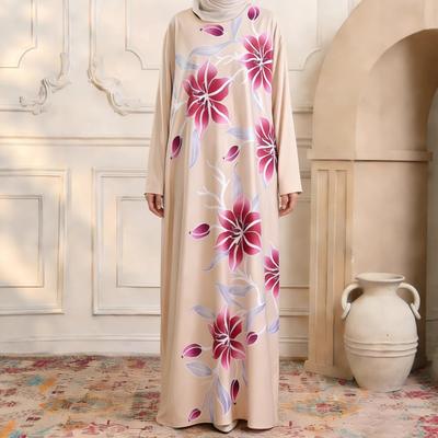 Women's Printed Round-neck Floral Innovative Theme Pullover with Pockets and Elegant Style Dress
