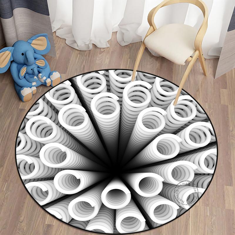 3D Hole Round Carpet Floor Mat Cushion Area Rug Living Room Carpet Table Mat Polyester Children's Room Decor Door Mat