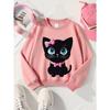 Kids Sweatshirt,Crew Neck Fashion Top, Fun"Cute Black Cat with Pink Bow " Patterned Sweatshirt,for Everyday Casual Wear,for All Kinds of Daily Outfits