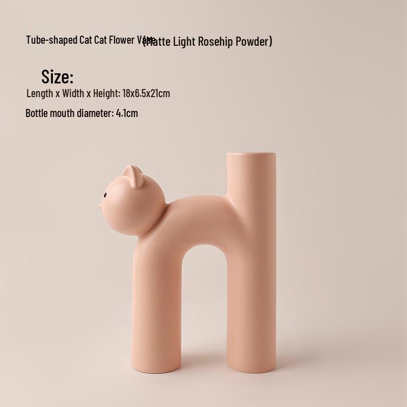 Nordic Cat Flower Vase Ornament - Cute Cream Style Decoration for Floral Arrangements