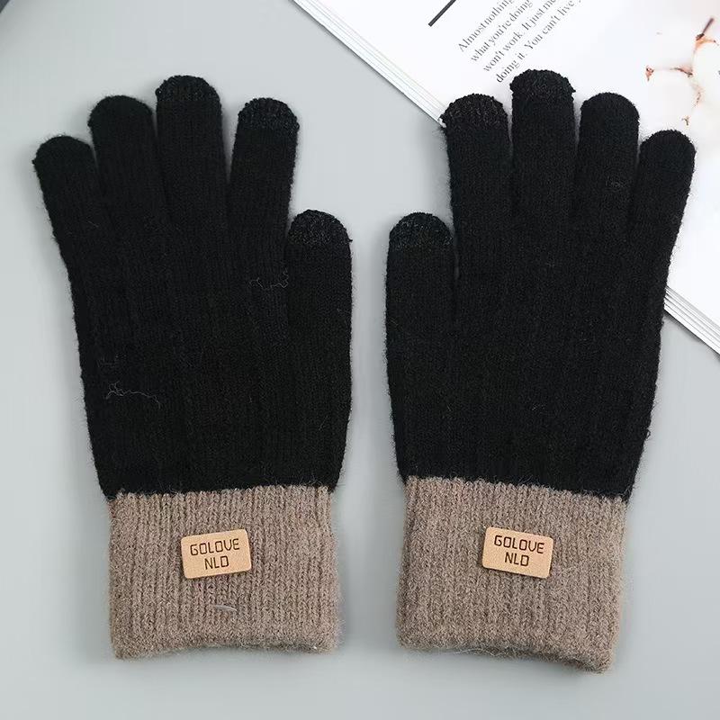 Winter Gloves with Velvet and Thickening Korean Style Cold-proof Cycling Touch Screen Knitted Gloves Warm Unisex Wool