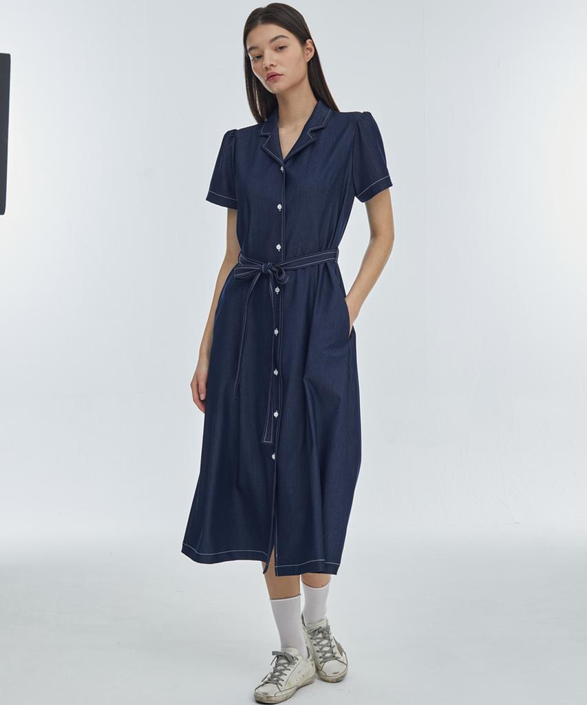 MANAVIS7 Stitch Shirt Dress [Dark Blue]