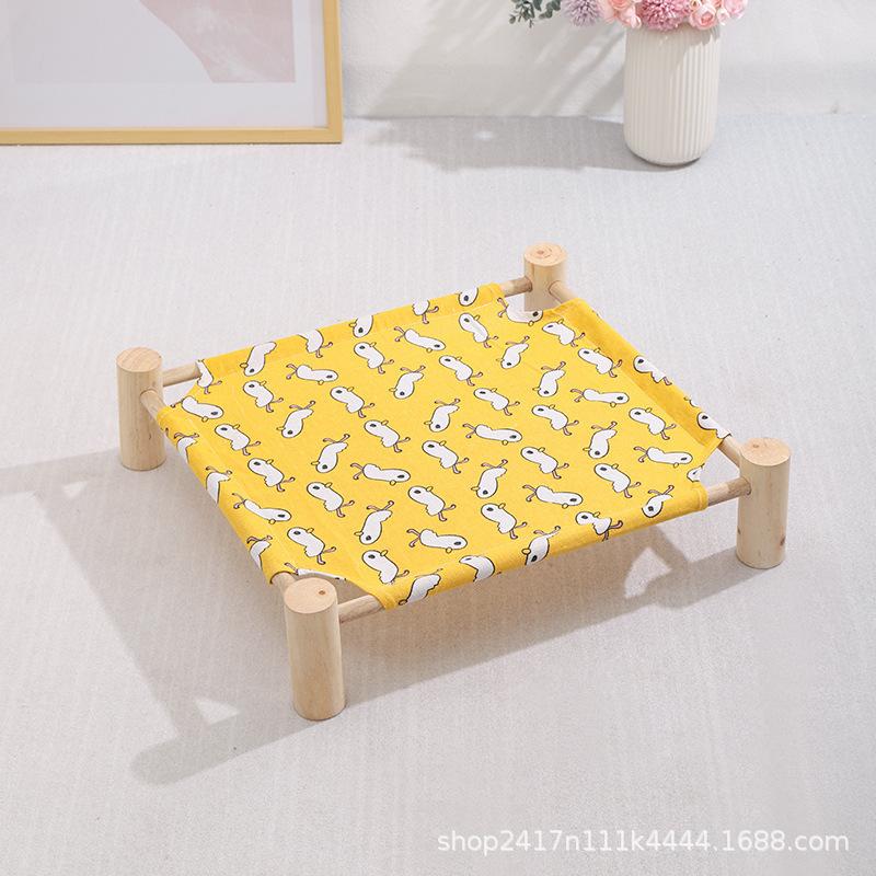 Elevated Pet Bed for Cats Dogs Detachable Nylon Canvas with Pine Wood Frame Breathable Raised Kitty Puppy Nest Portable Pet Bed