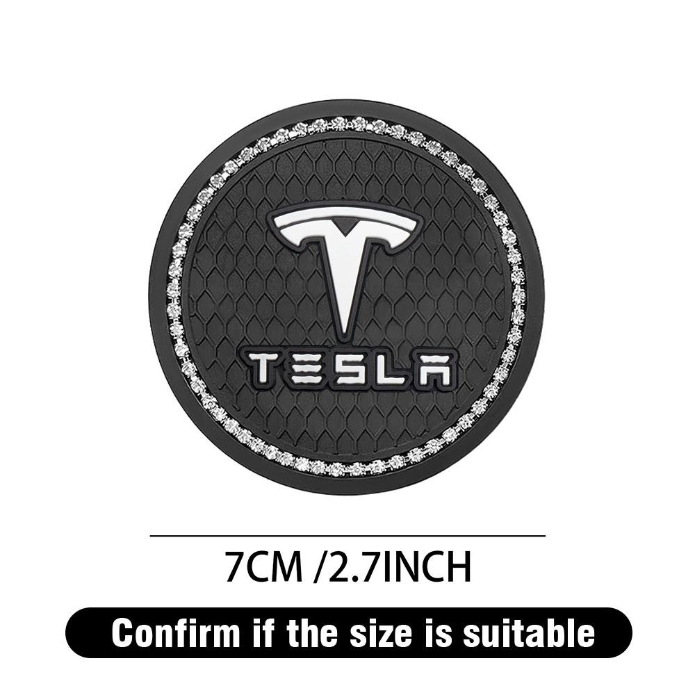 2pcs Car Non-slip Water Cup Pad Diamond Decoration Auto Accessories For Tesla Model 3 Model S Model X Y 2020 2021 2022 Roadster