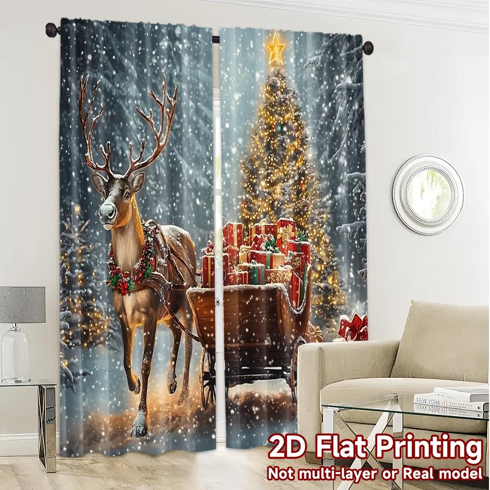 2pcs,Curtains Christmas Tree Sleigh Reindeer Snow (3) Print Popular Curtains 100% Polyester Curtains Festive Perfect for
