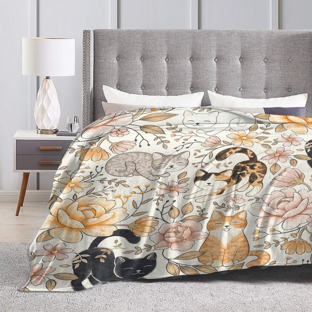 Cartoon Cat Kitten Poses Lovely Blanket Soft Warm Flannel Throw Blanket Bedding for Bed Living Room Picnic Travel Home Couch
