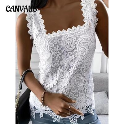 Yaz Kadın Yelek Kare Yaka Dantel Kolsuz Tank Top