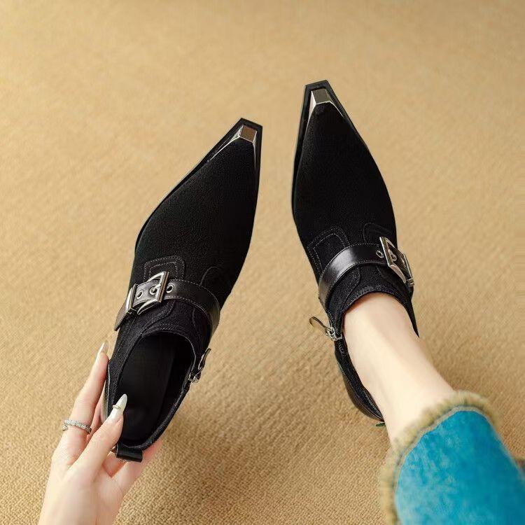 Módní Retro a módní kovová špička, silný podpatek, hluboce vykrojená dámská lodička, nový styl 2025 s přezkou na pásku, elegantní vysoké podpatky