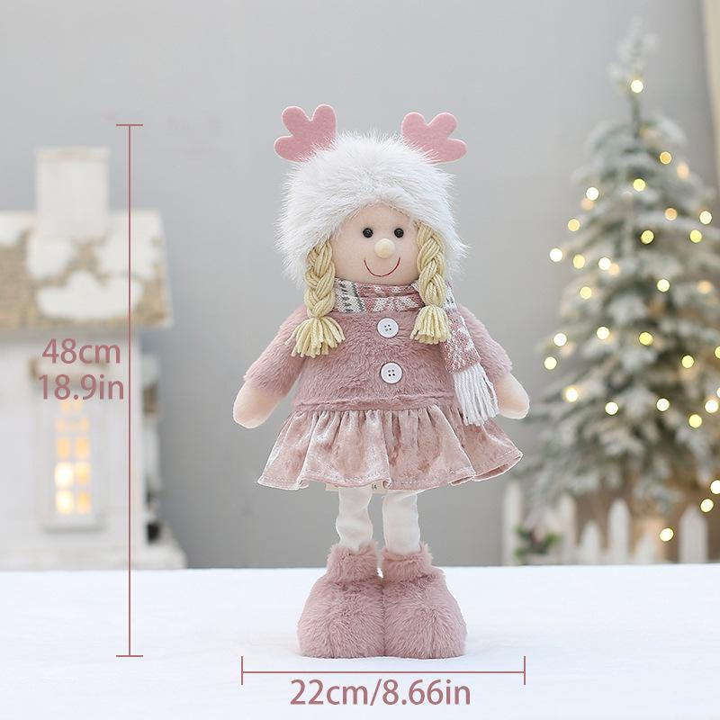 Růžový vánoční látkový panáček s parohy - Stojící ozdoba pro chlapce nebo dívku