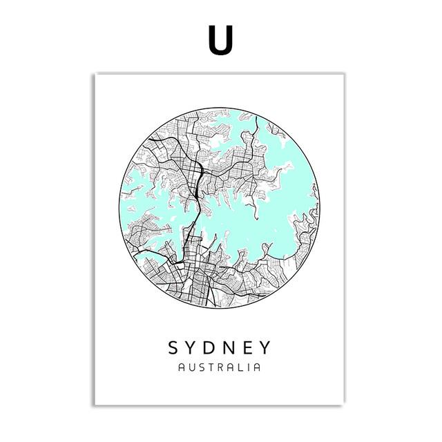 Nordisches minimalistisches Leinwandbild, Weltkarte, Poster, Bosten Landon, New York City, Wandkunst, Heimdekoration, Zitate, kein Rahmen