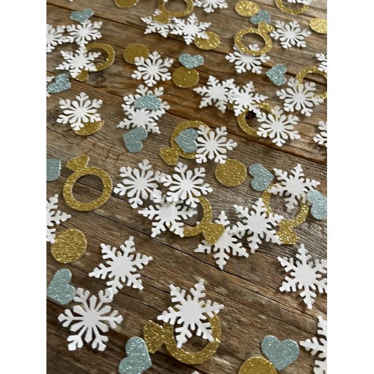 100PCS Snow In Love Bridal Shower Bachelorette Party Table Scatter,Diamond Ring And Snowflake Confetti for Winter Bridal Shower Decorations,Snow In