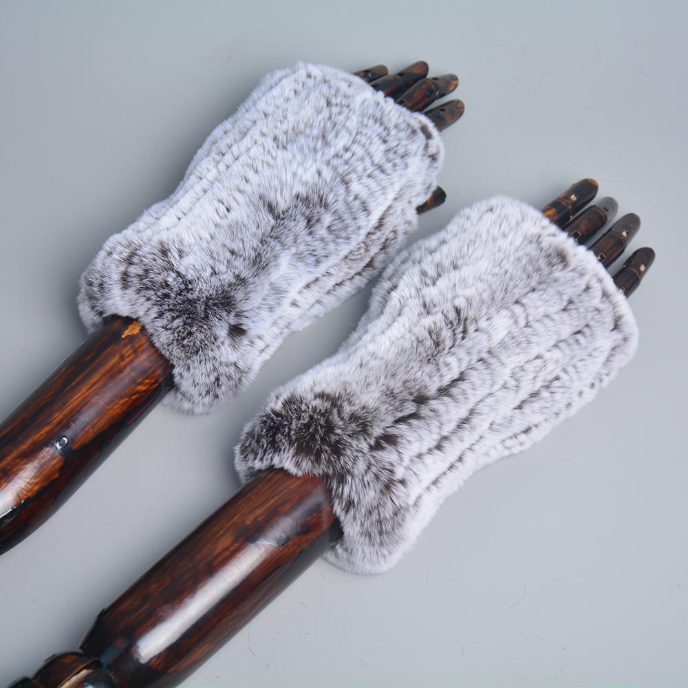 New Women 100% Real Genuine Knitted Rex Rabbit Fur Mittens Winter Warm Lady Real Fur Fingerless Gloves Handmade Knit Fur Mitten