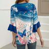 Tops For Women Cute Button V Neck 3/4 Sleeve Blouses Print Top Casual Shirts