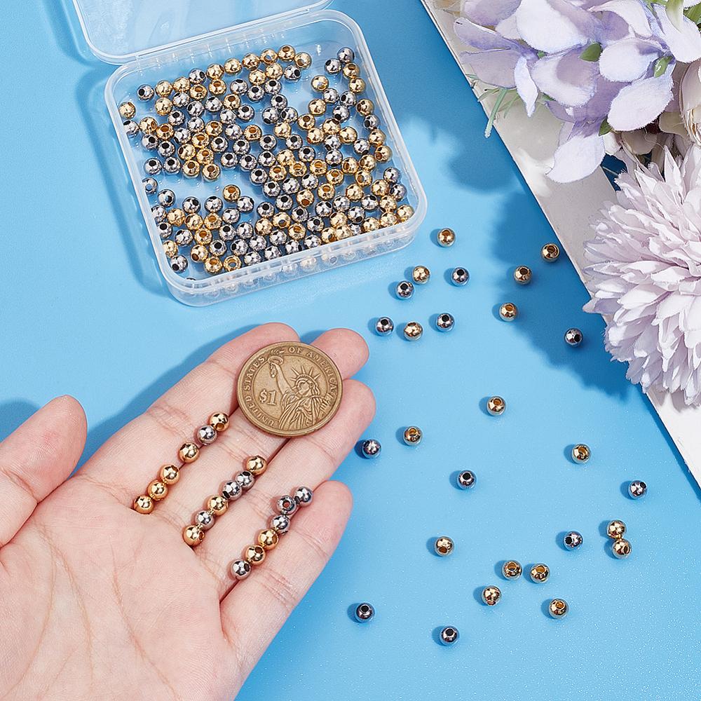 200Pcs 2 Colors 304 Stainless Steel Round Seamed Beads, for Jewelry Craft Making, Golden & Stainless Steel Color, 5x4.5mm, Hole: 2mm, 100pcs/color