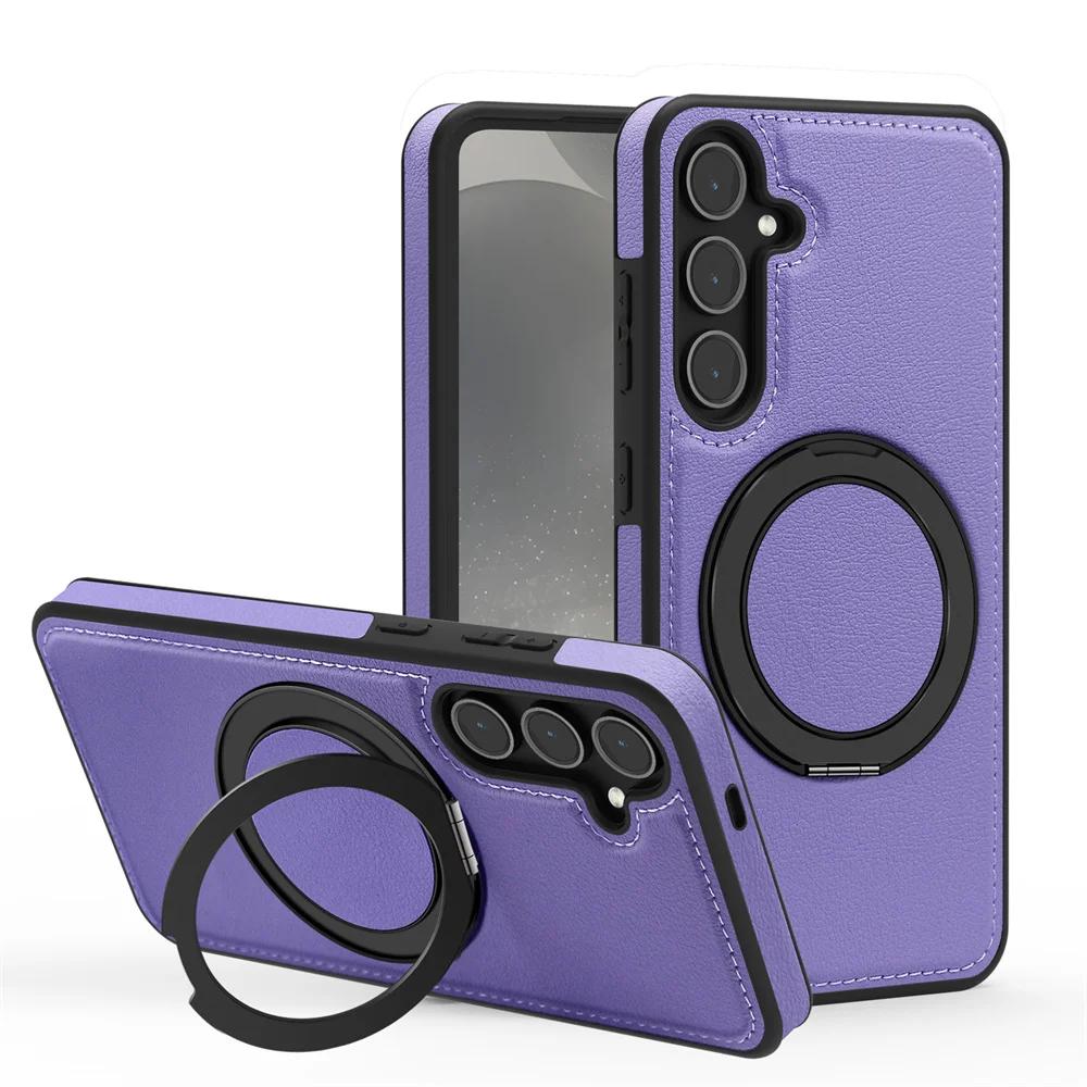 Business Rotating Stand Leather Magnetic Phone Case for Samsung Galaxy S26 S25 Edge S24 Ultra FE S22 S23 Plus Protector Cover