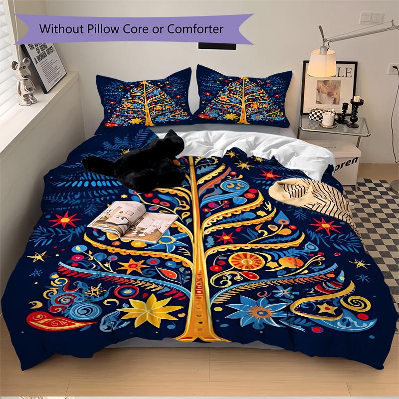3pcs Christmas Tree Bedding Set, Includes 1 Comforter + 2 Pillowcases, Without Pillow Inserts, Soft Comfortable, Lightweight Breathable061