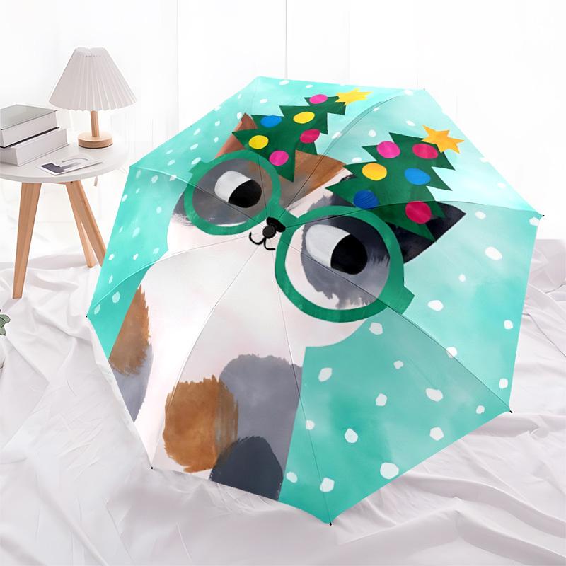 1pc Christmas CatAutomatic Folding Umbrella, Portable Collapsible Design, Casual Outdoor Accessory, for All Seasons021