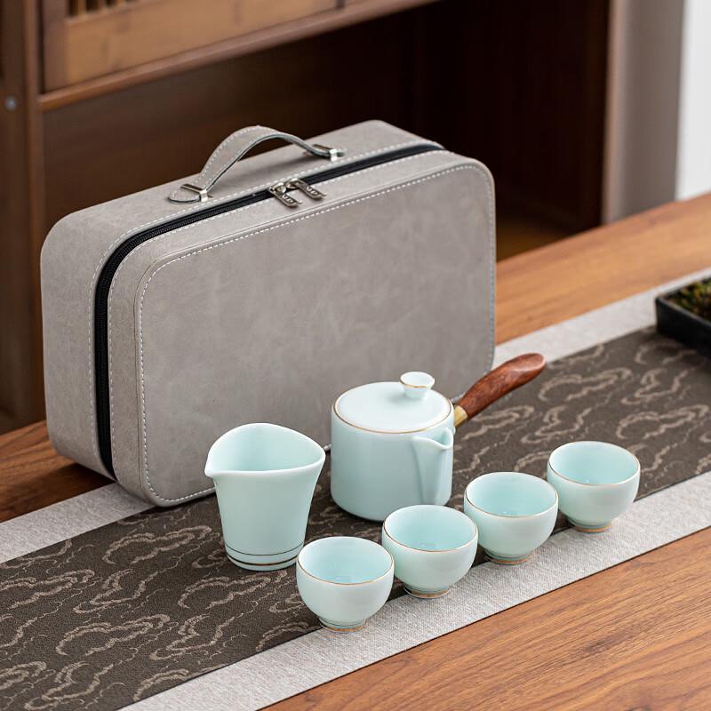 Elegant Celadon Ceramic Travel Tea Set