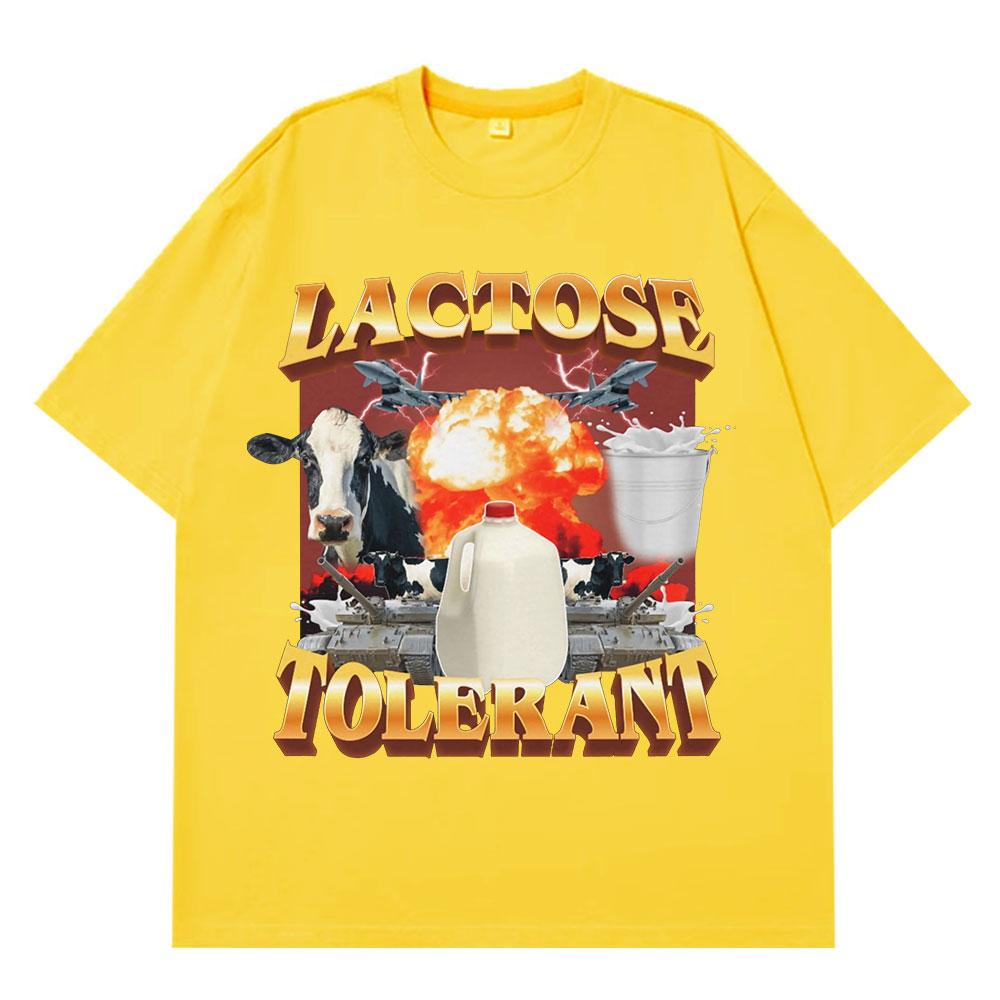 Lactose Tolerant Graphic Print TShirt Mens Vintage Fashion Short Sleeve Tshirts Cotton Casual Cozy Oversized Loose T Shirts