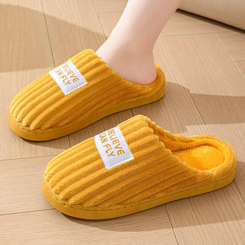 Home cotton slippers autumn and winter 2025 new indoor home non-slip thick bottom striped plush slippers to keep warm