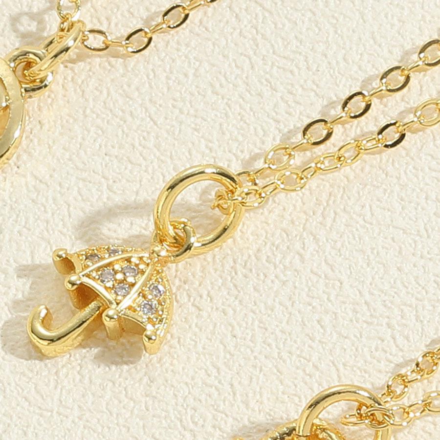 2025 New Fashion Women Temperament Zircon Inlaid Butterfly Flower Umbrella Oil Drip Lock Pendant Clavicle Chain Necklace Jewelry
