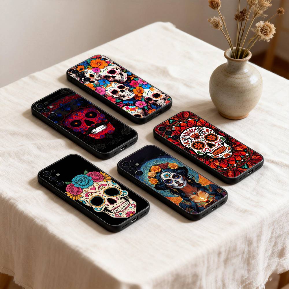 Mexican Catrina Skull Phone Case For Samsung S26,25,24,23,22,21,20,30,Ultra,Plus,Fe,Lite Black Shell