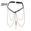 Retro Leg Chain Imitation Pearls Double Layer Elastic Versatile Body