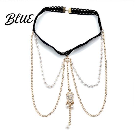 Retro Leg Chain Imitation Pearls Double Layer Elastic Versatile Body