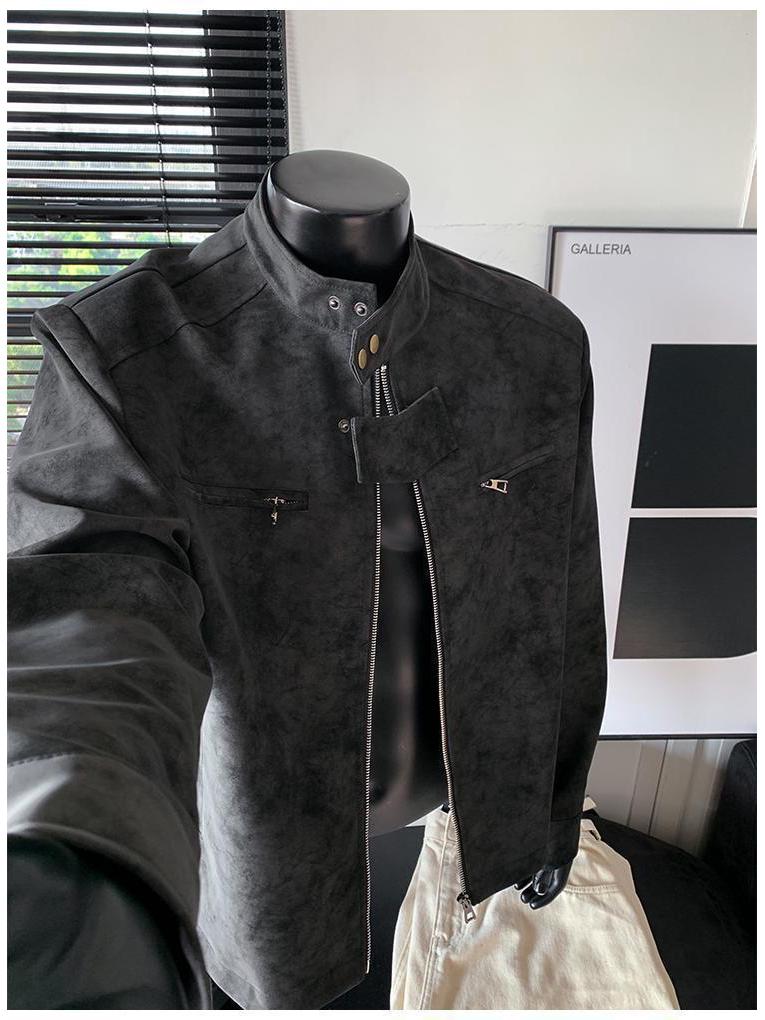 Trendy Brand Maillard Men's Stand Collar Leather Flight Jacket - Autumn Versatile Streetwear Outerwear