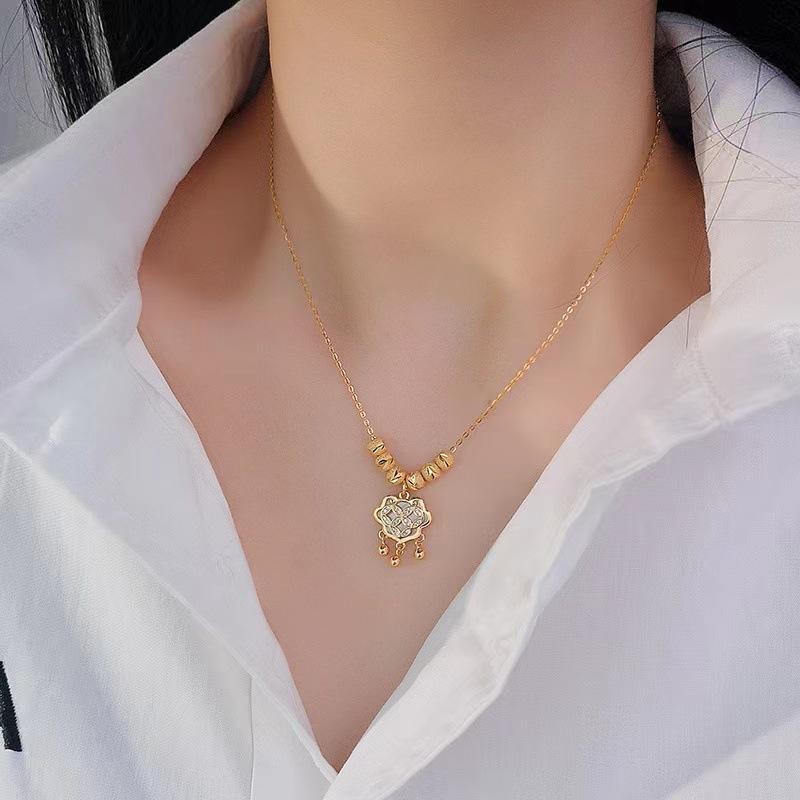 Zhaocai Ping An Lock Necklace National Style Copper Coin Pendant Light Luxury Simple Holiday Gift Collarbone Chain Starts Translationjavascript:;