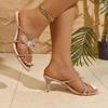 Brand Designer Glitter Cross Strap High Heel Slides Lace Butterfly Decoration Slip On Sandals Women Luxury Dress Party Shoes