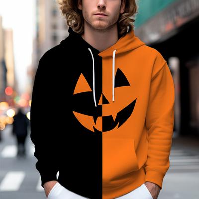 Autumn New Orange and Black Smiley Face Printed Men's Thin Hoodie Casual Comfortable 3D Digital Printing Hoodie Men and Women Couple Baseball Uniform