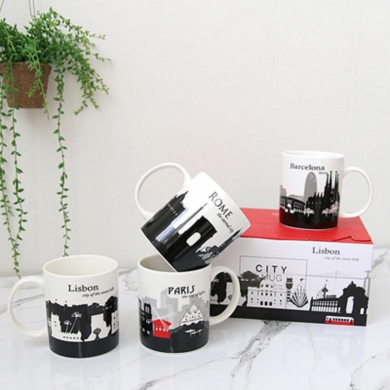 City Cafe Mug European 4-piece Set, Individual Box Gift, Vintage Parisian Feel