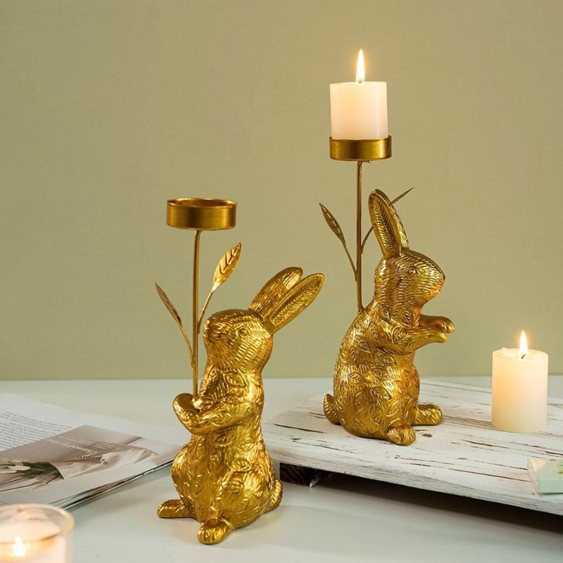 Farmhouses Bunnies Rabbit Figure Candle Holder Easters Candlestick for Spring Home Decoration and Table Centerpieces