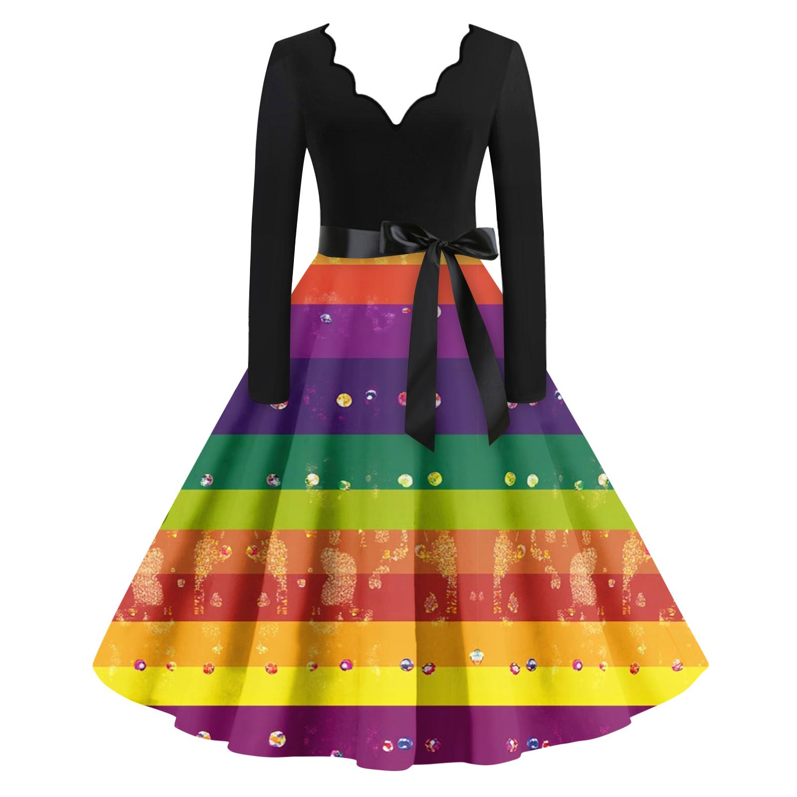 

Женское повседневное модное платье с V-образным вырезом и длинным рукавом с принтом в винтажном стиле XL