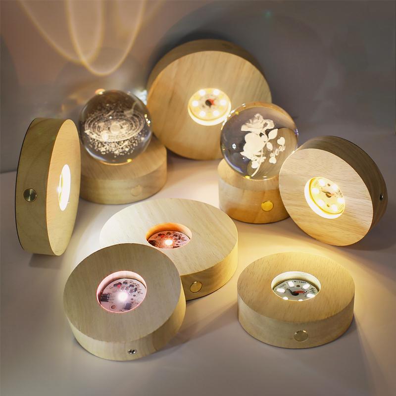 Xiaomi Creative DIY Wooden Luminous Lamp Holder Touch Switch Rechargeable LED Light Dispaly Base Crystal Glass Resin Art Ornament