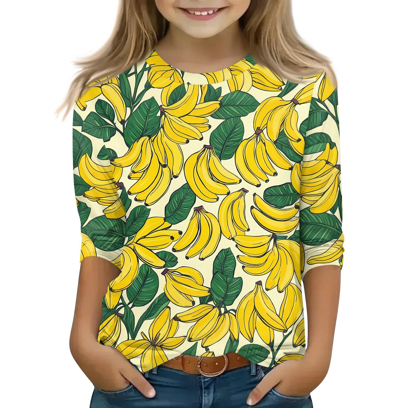 

Детская футболка с рукавом 3/4, повседневная футболка с принтом, круглый вырез, блузка-пуловер 150 жёлтый