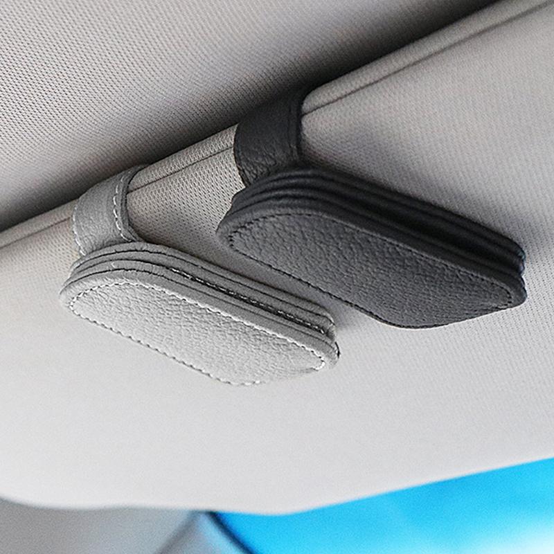 Car Sunglasses Holder Sun Visor Sunglasses Clip Cowhide Glasses Case Mount Ticket Card Clip Car Interior Accessories
