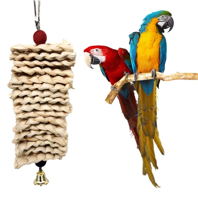 Bird Toys Chewing Toy Parrot Cage Bite Toys Corn Husks Color Wood Beads Entertainment Toys for Small and Medium Parrots Birds